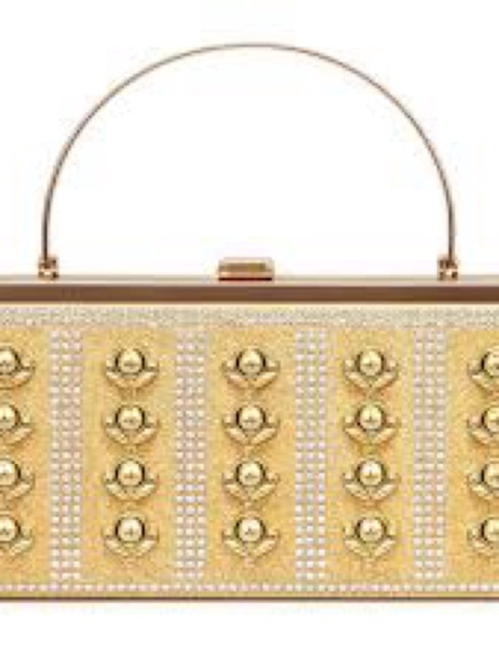 Luxury Gold Crystal Embellished Top-Handle Evening Clutch w/Chain, Floral Detail
